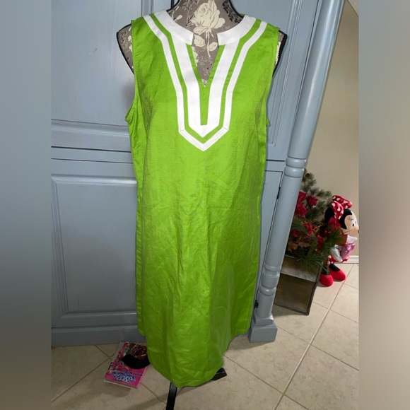 PAPPAGALLO Key Lime Green Linen Blend Sleeveless Sheath Dress size 8 NWT - Picture 2 of 7